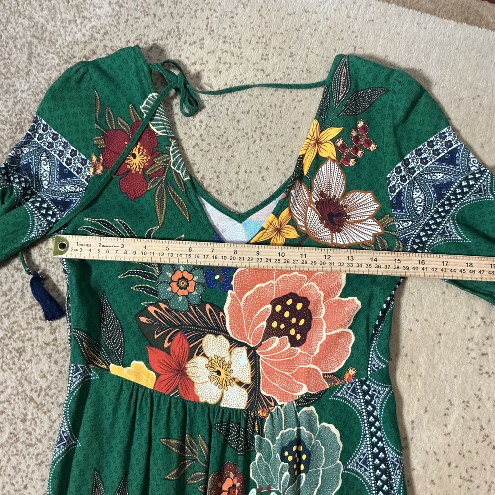 Farm Rio for Anthropologie Verdor Floral Maxi Dress Long Sleeve Tassel XS 238381 - Picture 3 of 6